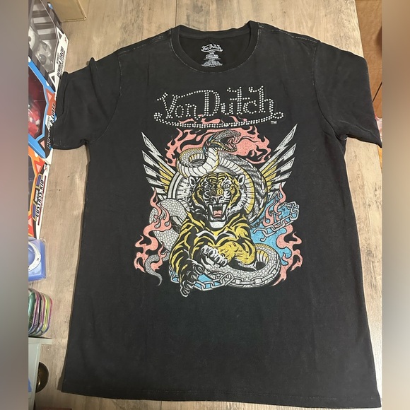 Von Dutch black and yellow cotton t-shirt - Picture 1 of 4